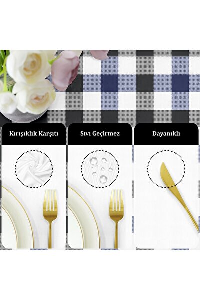 Evim Canvas Checkered Liquid Proof Stain Resistant Tablecloth Navy Blue