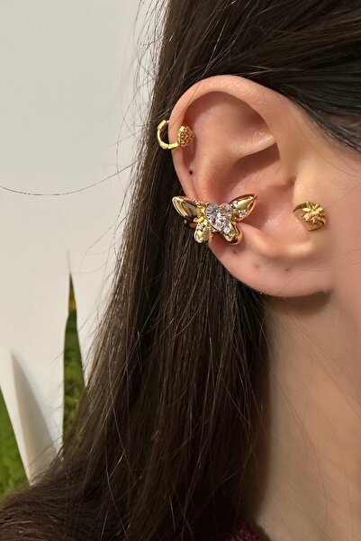 Okko Store Taşlı Kelebek Kıkırdak Küpe Earcuff