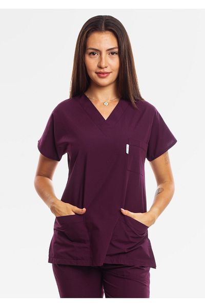 Simirna Üniforma Terrycoton Plum - Surgical Doctor, Nurse, Spa and Veterinary Dentist Uniform Top