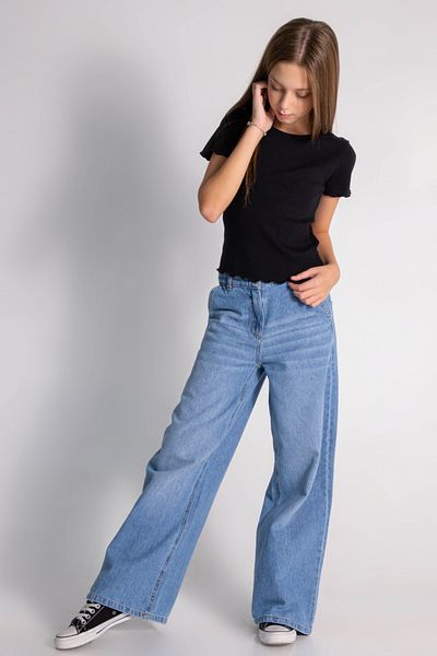 DMB BOYS & GIRLS Çaren Kids- Pantaloni din denim pentru fete- Pantaloni blugi cu picioare largi