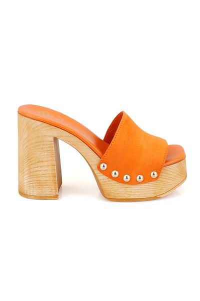Desa Women's Orange Platform Heeled Suede Leather Slippers