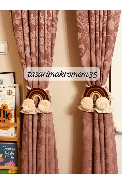 tasarimakromem35 Makrome Curtain Ornament and Tie - 2 Pieces