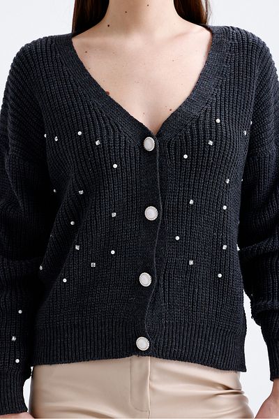 Get Crazy Women's Cardigan with Buttons and Pearls