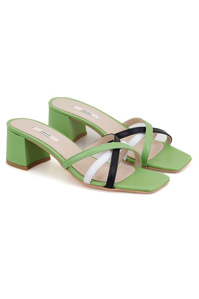 Desa Women's Green Heeled Leather Slippers