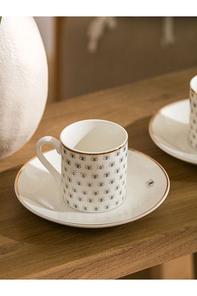 LC Waikiki Goz Printed 2 Apricot Porcelain Coffee Cup Set 90 ml