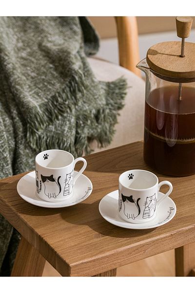LC Waikiki Porcelain Coffee Cup Set with Cat Printed 2-Chic - S5Af17Z8