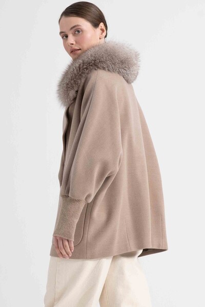 Lebeni Kadın Oversize Kaban - Kürk Yaka Bol Kesim Kışlık Ceket