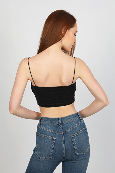 Şenay Rope Hanging Crop Lined Economy Pack of 2 White Black Quality Lycra Bustiers