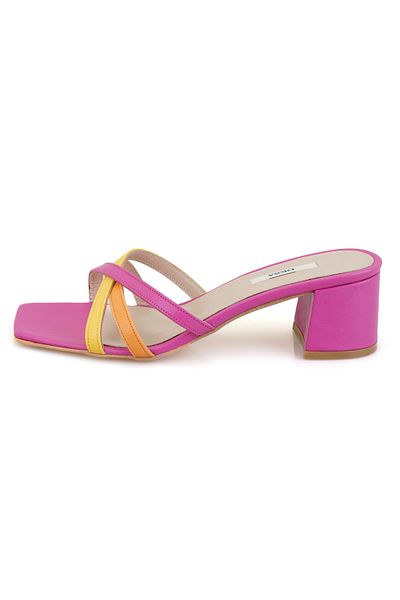 Desa Women's Pink Heeled Leather Slippers