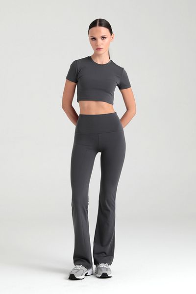 SHEISMONO High Waist Smoked Flared Leg Leggings - Comfort