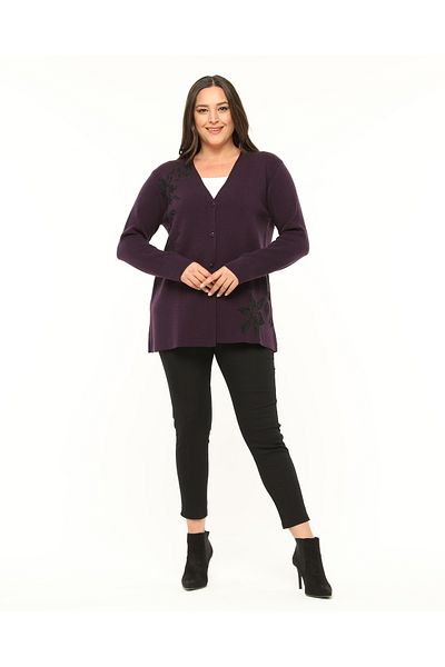 Laden Purple Glitter Knitwear Cardigan - Plus Size, Medium Thick, Mother