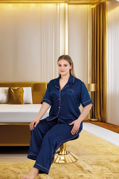 tarzımsüper Plus Size Luxury Satin Premium Comfort Series Soft Texture Front Button Bottom Top Pajamas Set