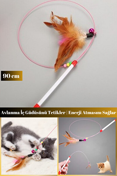 Hane Dostu 90 CM Avlanma İçgüdüsü Geliştirici Eğlenceli Balıklı Kedi Oyun Oltası