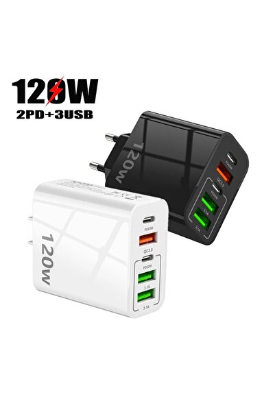 Yellowtech 120w Turbo Çoklu Hızlı Şarj Adaptörü | 3 Usb 2 Pd 20w | 5 Cihaz Ay...