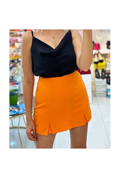 BARS Kadın Turuncu Renk Yırtmaçlı Şort Etek