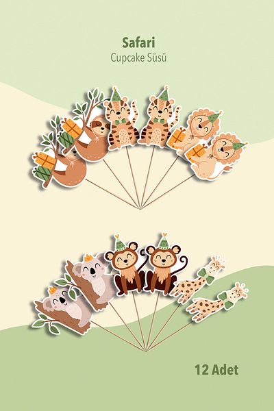 Niksy Design Safari Themed Cupcake Decoration 12 Pieces