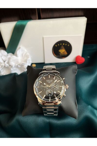 Vialux Men Wrist Watch 5 Atm Waterproof Silver Color Steel Band