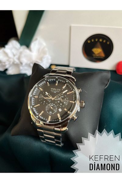 Vialux Men Wrist Watch 5 Atm Waterproof Silver Color Steel Band