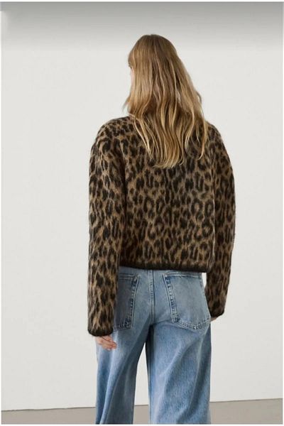 LOBOLIC Cardigan de damă din tricotaj cu imprimeu leopard