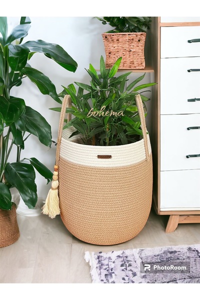 Bohemahomedecor 30*35 hasır pamuk sepet saksı düzenleyici dekoratif sepet
