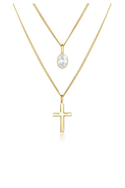ELLI Necklace Ladies Layer Cross Pendant Faith Trend With Cubic Zirconia Crystals In 925 Sterling Silver