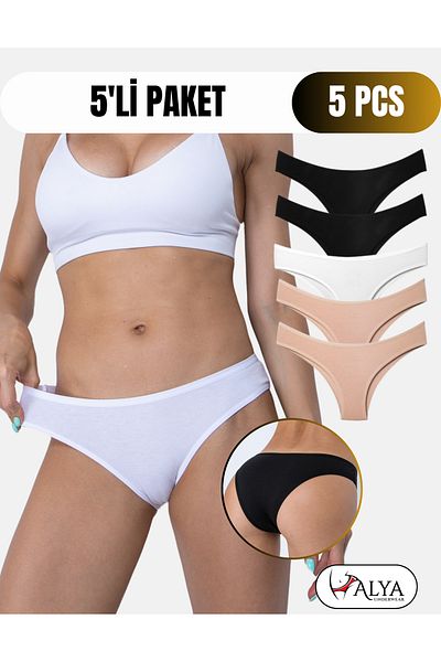 ALYA UNDERWEAR Női brazil bugyi - 1 db fehér 2 db fekete 2 db bőr