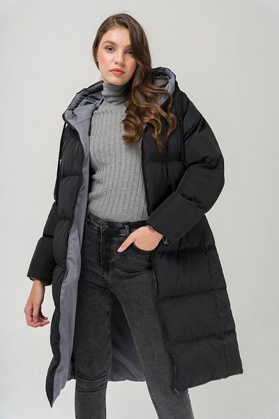 Olcay Doppelseitige Steppjacke mit Kapuze und Reißverschluss Schwarz-Anthrazit 6492