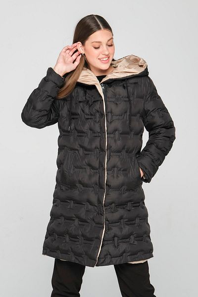 Olcay Doppelseitig gemusterte Pufferjacke mit Kapuze Schwarz-Stein 6391