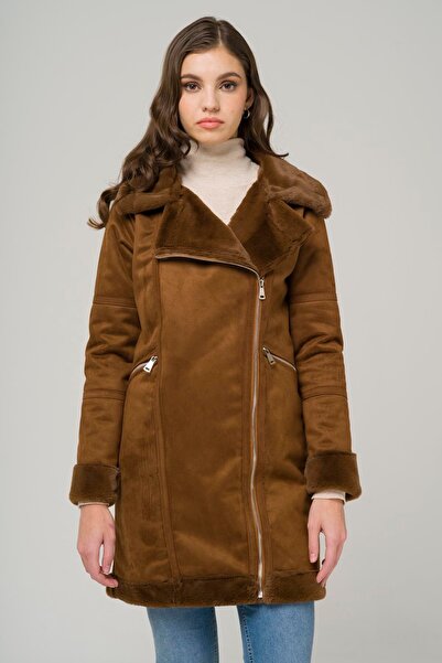 Olcay Dvouřadý semišový kabát na zip TABA 6514