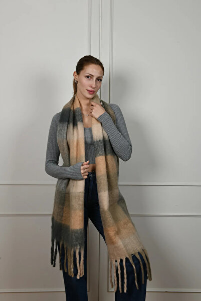 novon Ангора Тканина Кольоровий Блок Товстий Бахрома Детальний Ультра Преміум М'який Дотик Вірусний Pinterest Шарф (220 x 40 см)