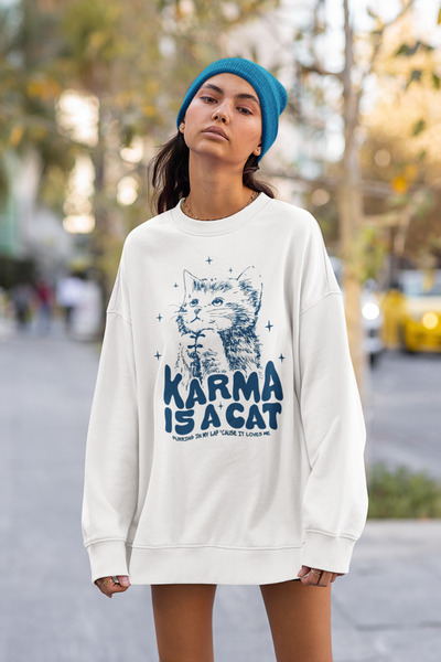 SEVBANO Karma Is A Cat Unisex majica sa štampanim motivom, velika veličina, T...