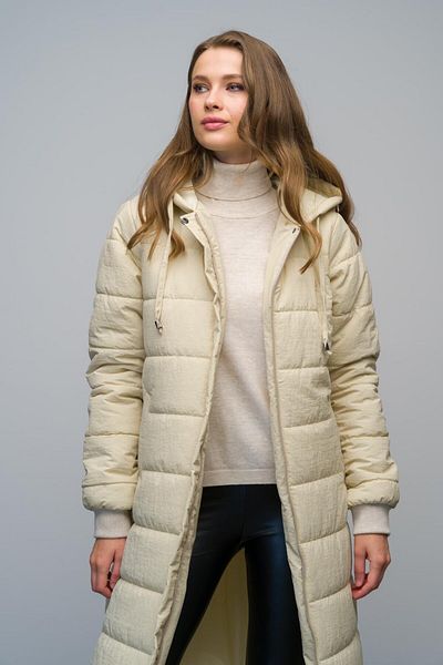 Olcay BEIGE Steppjacke – lang, gerippt, mit Reißverschluss, Kapuze – 6626