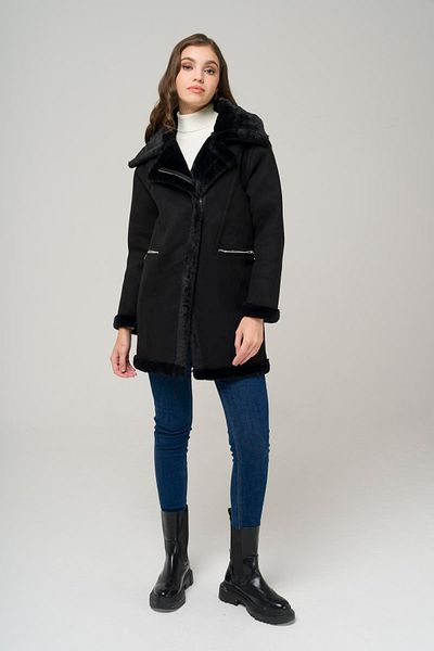 Olcay Pelzgefütterter Wildledermantel mit Reißverschluss SCHWARZ 6513