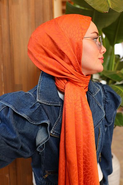 Silk Home Orange Jacquard Tie-Dye Pattern Deluxe Shawl