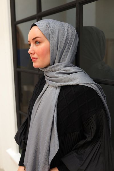 Silk Home Jacquard Tie Dye Patterned Deluxe Gray Shawl