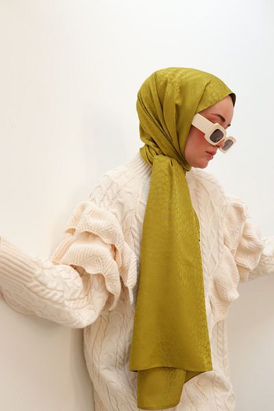 Silk Home Tie Dye Pattern Jacquard Deluxe Shawl - Oil Green