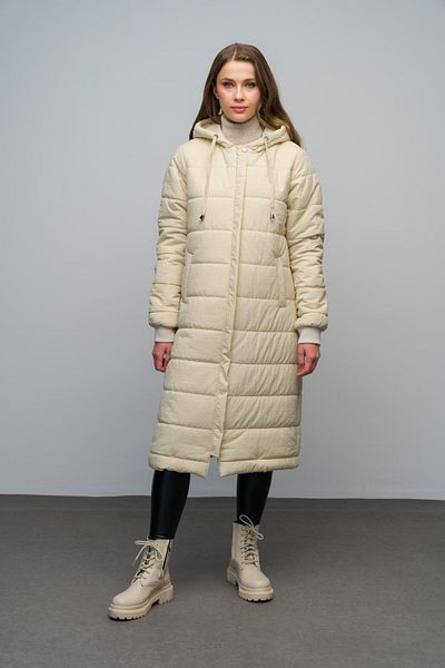 Olcay BEIGE Steppjacke – lang, gerippt, mit Reißverschluss, Kapuze – 6626