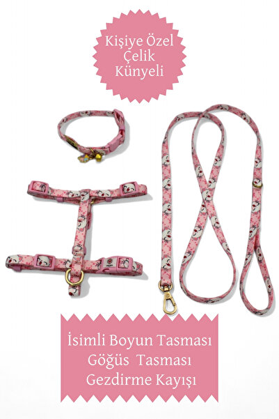 CARAMELOS İsimli Kedi Tasması, Kedi Tasma Seti, Kedi Göğüs Tasması, Kedi Gezd...