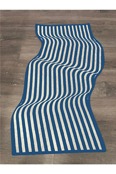 Rugs Modern Halı Rio Koleksiyonu Lacivert Beyaz Dalgalı Desen Asimetrik Detay...
