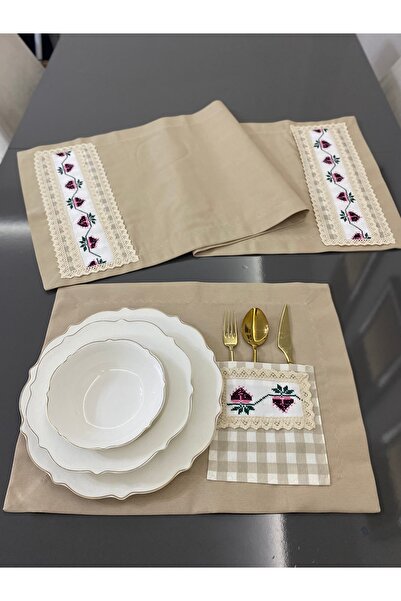 Parla Life Kanaviçe İşlemeli Runner x 6’lı Amerikan Servisi Takımı