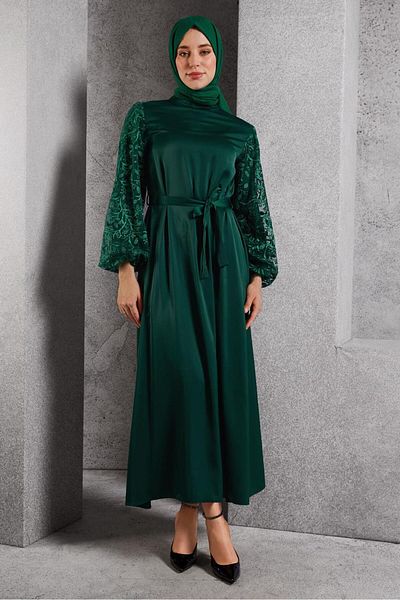 TRENDTESETTÜR Rochie de seara din satin verde - Sash Smarald, T 1516