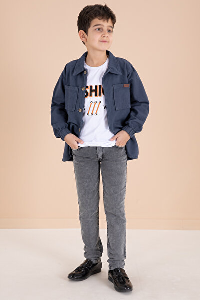 Cansın Mini Boy's 3-Piece Suit with Indigo Button Shirt and Jeans Trousers 19971