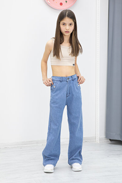 Cansın Mini Pantaloni blugi pentru fete cu talie lată elastică 20049