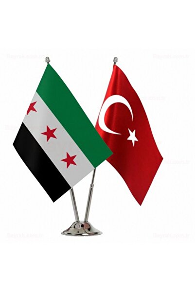 Özel Flama Bayrak yeni suriye bayrağı ve türk bayrağı çiftli  model masa bayr...