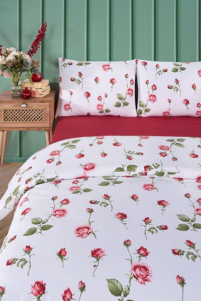 Evim Rose 100% Cotton Akfil Cotton Double Duvet Cover Set 200X220Cm Red