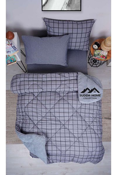 Sudemhome Welsoft Single Soft Sleeping Set - Smoked Square with Elastic Sheets