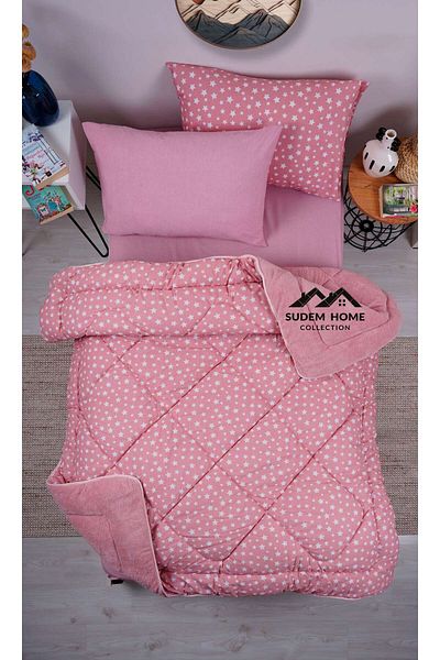 Sudemhome Welsoft Fluffy Soft Sleeping Set - Single, Double Sided, Powder Star Powder (with Elastic Sheet)
