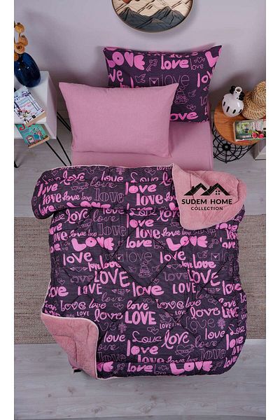 Sudemhome Welsoft Single Soft Sleeping Set - Double Sided Fluffy, Powder Love (with Elastic and Crossbow)