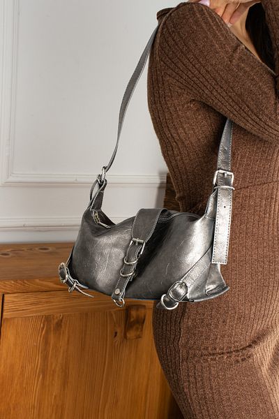 Mojeva Luce Antique Grey - Geantă de mână și de umăr vintage pentru femei cu centură reglabilă