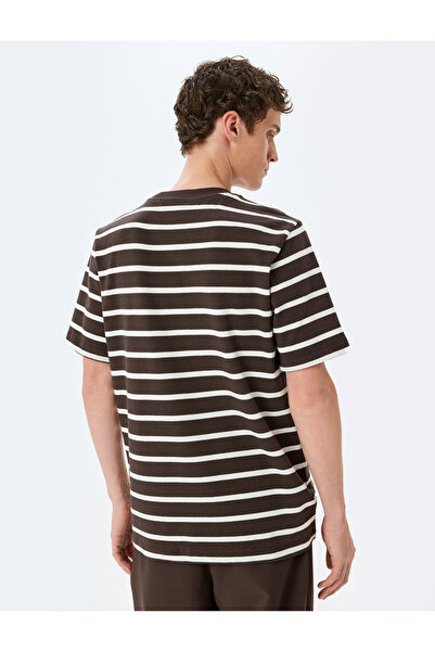 Koton Βαμβακερό ριγέ μπλουζάκι με κοντό μανίκι με λαιμόκοψη